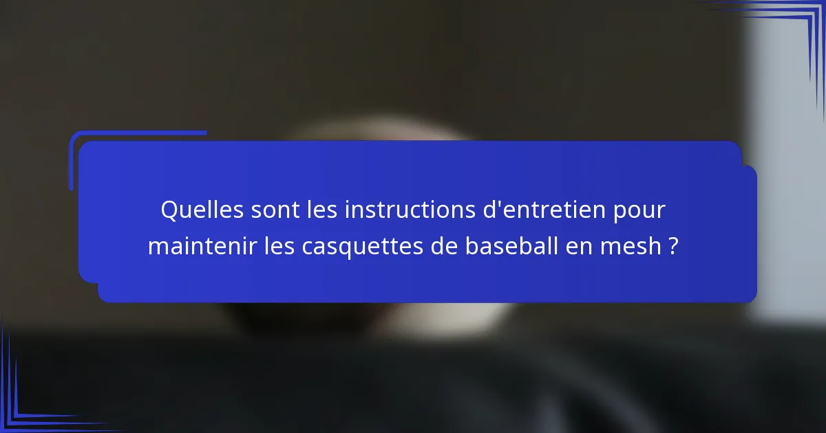 Quelles sont les instructions d'entretien pour maintenir les casquettes de baseball en mesh ?